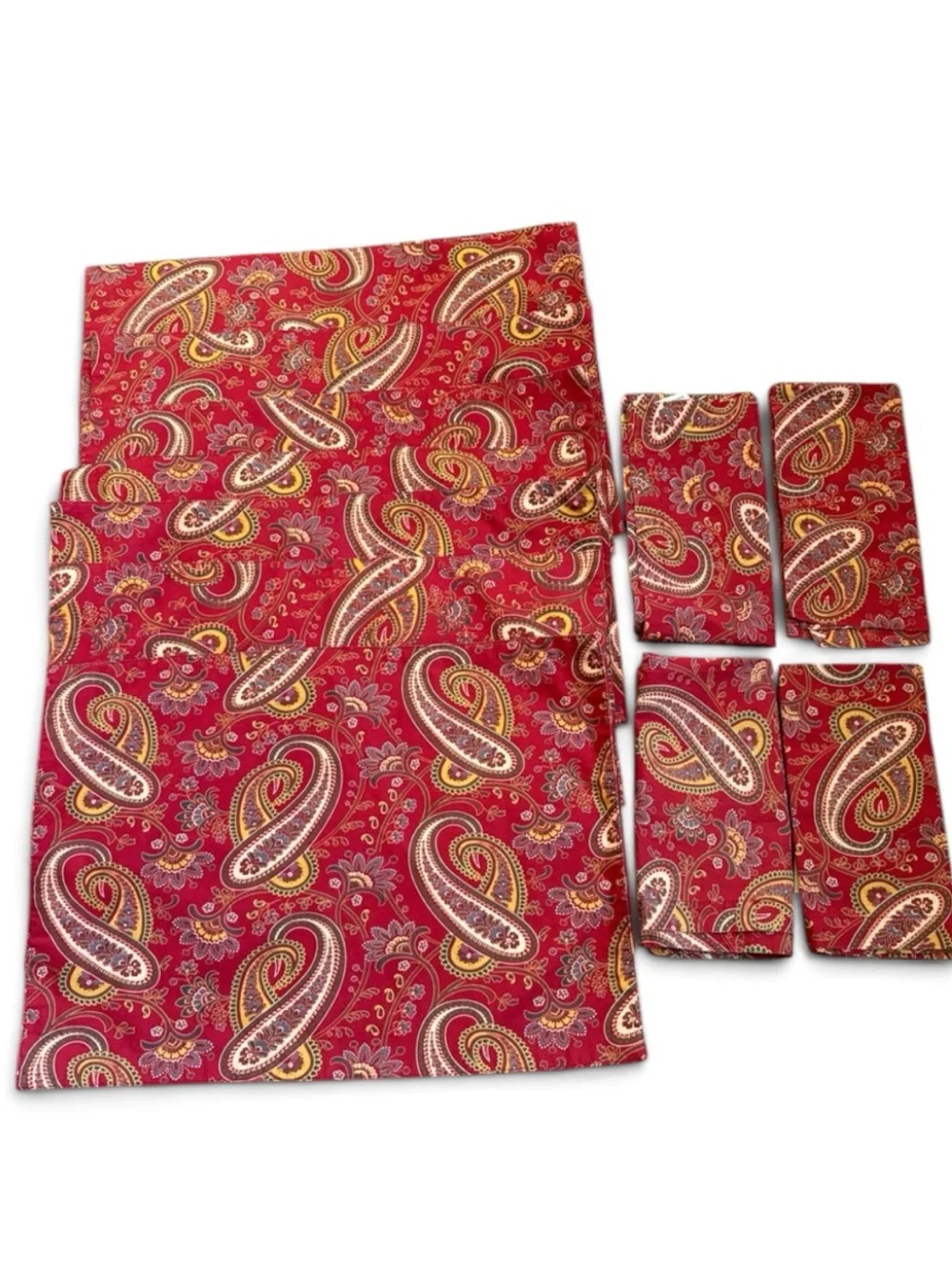Pottery Barn Mira Anibel Red Paisley 8 Placemats & 4 Napkins Cotton
